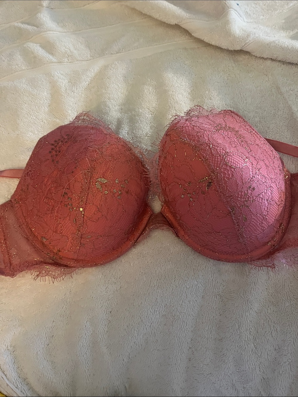 Victoria's Secret Very Sexy Push-Up Bra in Coral Pink with Gold Accents 36B